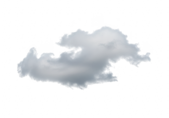 Single gray cloud formation with soft edges, isolated on transparent background