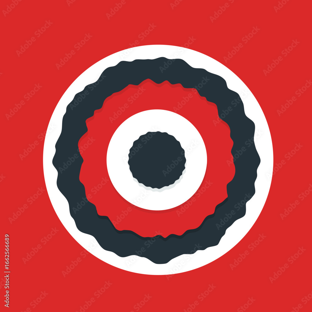Poster circular abstract geometric design with red black and white concentric shapes on red background vect