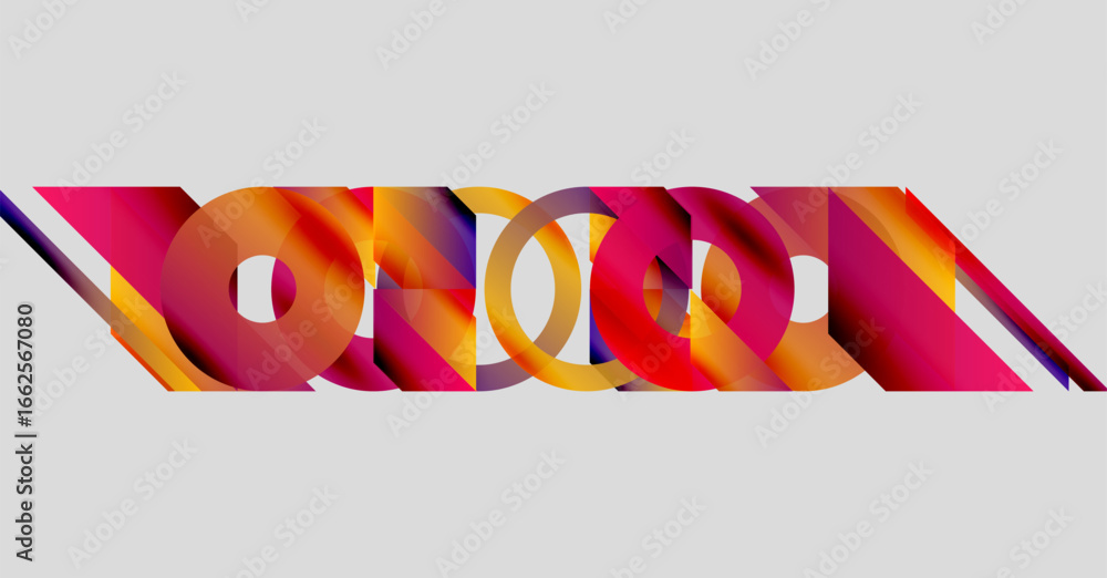 Poster abstract colorful design features linked circles, gradients, dynamic composition. modern visual elem