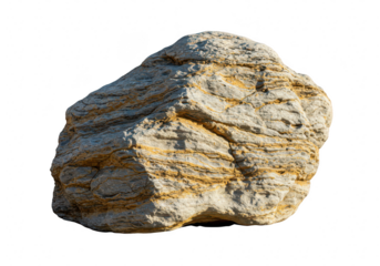 A textured, layered sedimentary rock with distinct orange and grey strata, isolated on a transparent background