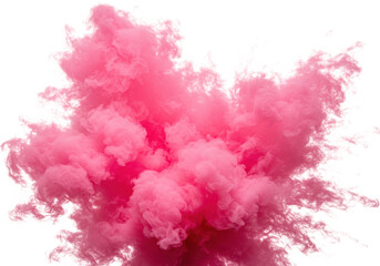 A vibrant pink smoke explosion with swirling clouds, isolated on a transparent background