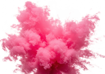 A vibrant pink smoke explosion with swirling clouds, isolated on a transparent background