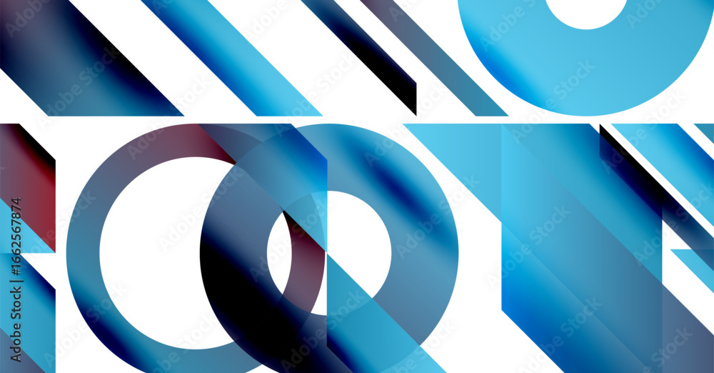 Poster abstract composition. overlapping circles, lines create dynamic visual effect. blue hues dominate, w