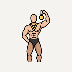 Fototapeta premium Muscular person holding a gold medal and wearing a medal.