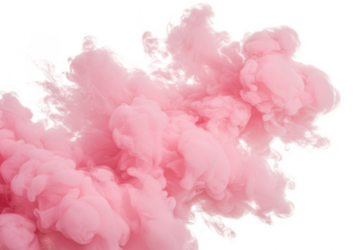 Abstract explosion of vibrant pink smoke or ink in water, isolated on transparent background