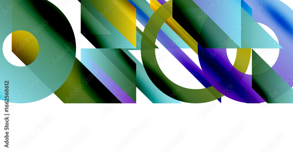 Aufkleber abstract geometric shapes overlap, creating vibrant color gradients. composition features circles, t
