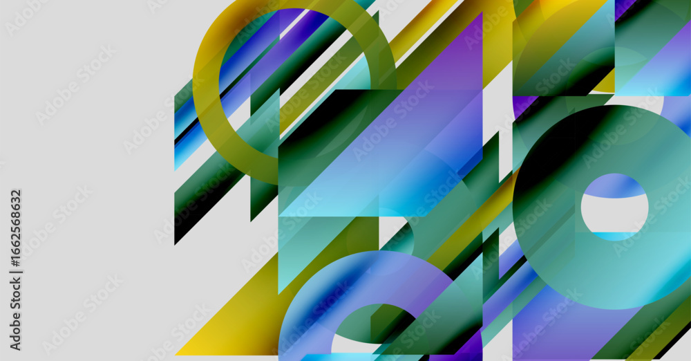 Aufkleber abstract geometric composition. overlapping shapes, vibrant colors create dynamic visual experience.