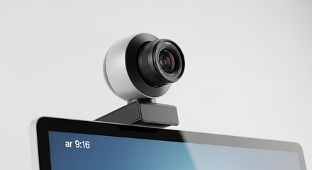 Modern Webcam with High-Quality Lens Mounted on Sleek Computer Monitor for Video Calls and Conferencing
