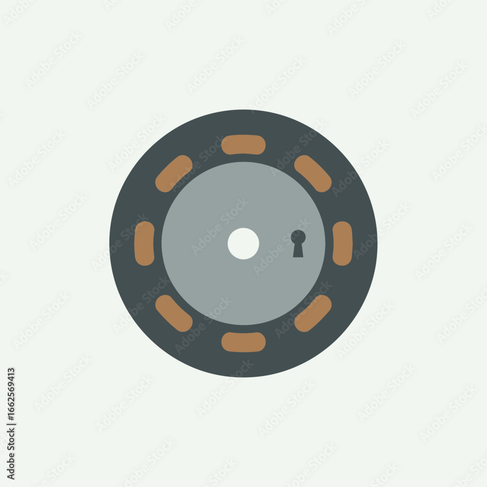 Poster circular graphic with a keyhole and segmented border.