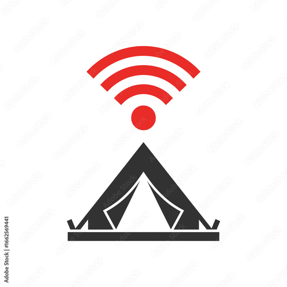 Poster tent with wifi signal symbol above it.