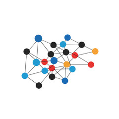 Abstract network illustration featuring interconnected nodes of various colors, forming a complex web.