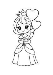 Fototapeta premium Cute Princess with Balloon Coloring Page