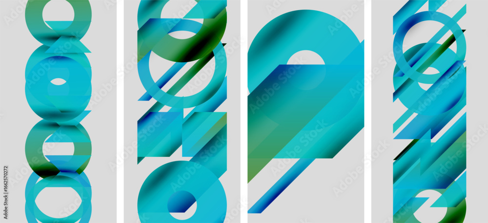Aufkleber abstract artwork features layered blue, teal shapes. geometric patterns create modern visual impact.
