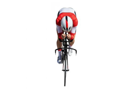 A cyclist in full gear riding a bicycle, isolated on transparent background