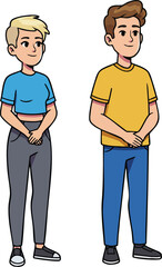 Obraz premium Two standing young people with casual clothing and relaxed posture vector illustration 