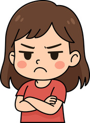 Adorable cartoon girl in pink outfit pouting