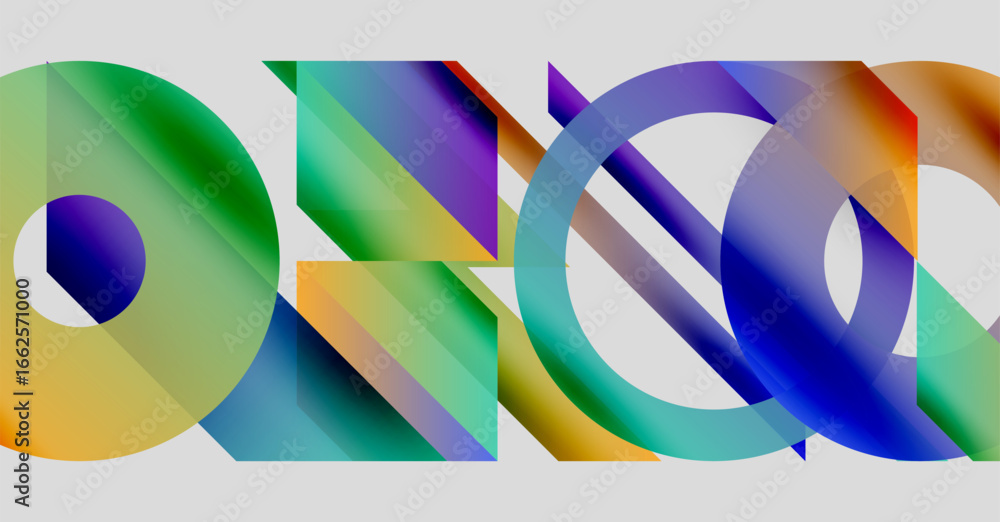 Poster abstract colorful overlapping shapes create dynamic visual composition. bright gradients suggest mov