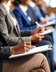 Attentive audience taking notes at a seminar