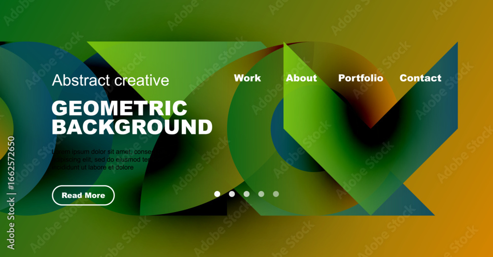 Poster abstract geometric background design. website header with navigation elements, text, button. vibrant