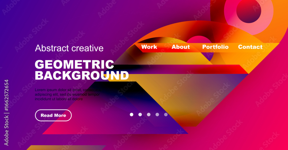 Poster vibrant abstract design. geometric shapes overlap, creating dynamic visual effect. text elements pre