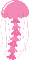 friendly pink jelly cartoon , cute underwater jellyfish character, sea life animal head, isolated child aquamarine life illustration