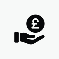pound coin payment icon with hand