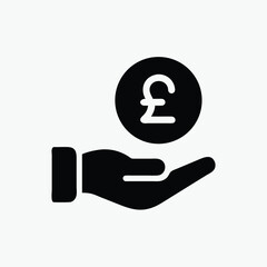 pound coin payment icon with hand	