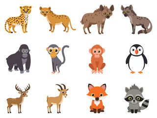 Fototapeta premium Collection of Cute Woodland Characters Animals in Diverse Forest Settings