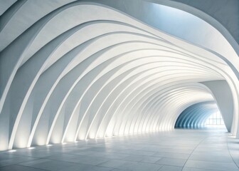 Fototapeta premium Modern architectural tunnel with curved white walls and soft lighting