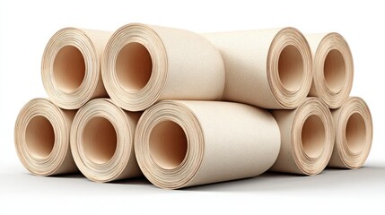Stack of beige rolled-up sheets