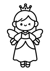 Magical Princess with Fairy Wings Outline Drawing