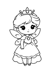 Cute Princess with Fairy Wings Coloring Page