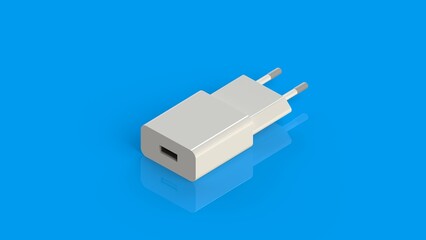 Fototapeta premium White USB phone charger, with blue background