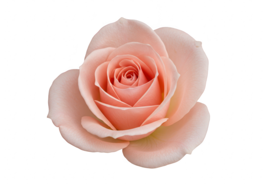 Single delicate pink peach rose flower with soft petals, isolated on transparent background
