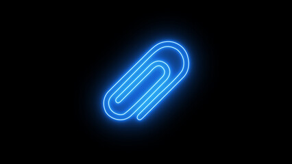 Obraz premium Glowing neon blue color paperclip icon on black background. 