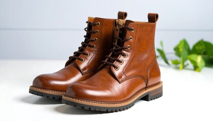 Brown leather boots