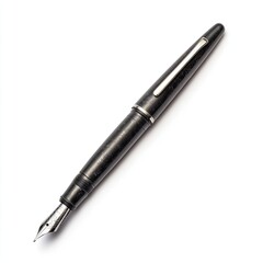 Dark gray fountain pen, angled, with silver trim