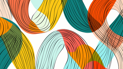 Colorful abstract curved line pattern with overlapping waves in modern geometric style on white background