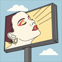 Woman's Face on a Billboard Under a Sunny Sky