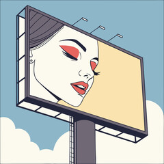 Woman's Face on a Billboard: Retro Style Illustration