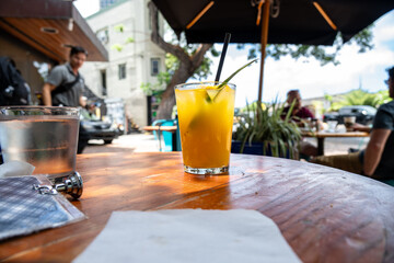 Tropical Pineapple Cocktail & Hot Dog by the Ocean, Waikiki, Hawaii