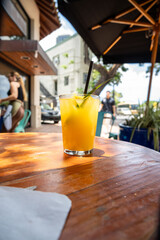 Tropical Pineapple Cocktail & Hot Dog by the Ocean, Waikiki, Hawaii