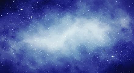 Fototapeta premium Ethereal blue cosmic cloud and nebula formation in a vast starry night sky, a beautiful celestial watercolor background.