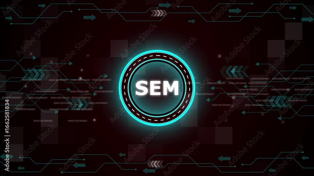 Poster sem – search engine marketing. sem concept head up display (hud ui) panel. abstract technology virtu