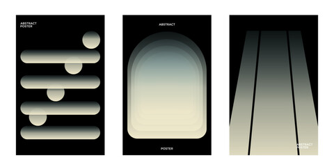 Modern gradient poster background vector set. Minimalist cover template with vibrant perspective geometric prism shapes in motion. Ideal design for social media, cover, banner, flyer