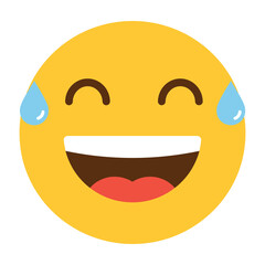 An ecstatic yellow emoji face laughing with eyes closed and sweat drops