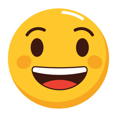 Fototapeta premium A bright yellow smiley face emoji with rosy cheeks and a wide open mouth, conveying happiness and joy, isolated on a