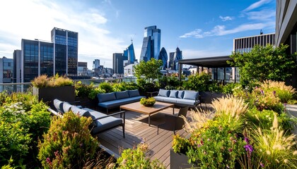 Obraz premium Urban rooftop terrace with city view