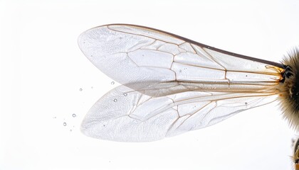 Close up of honeybee wings in motion with copy space background, suitable for wildlife themes, insect macro photography, pollination concepts, environmental studies, and nature design projects.