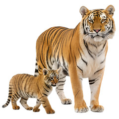 Fototapeta premium Tiger with its cub against transparent background for wildlife content, educational materials, or animal graphics
